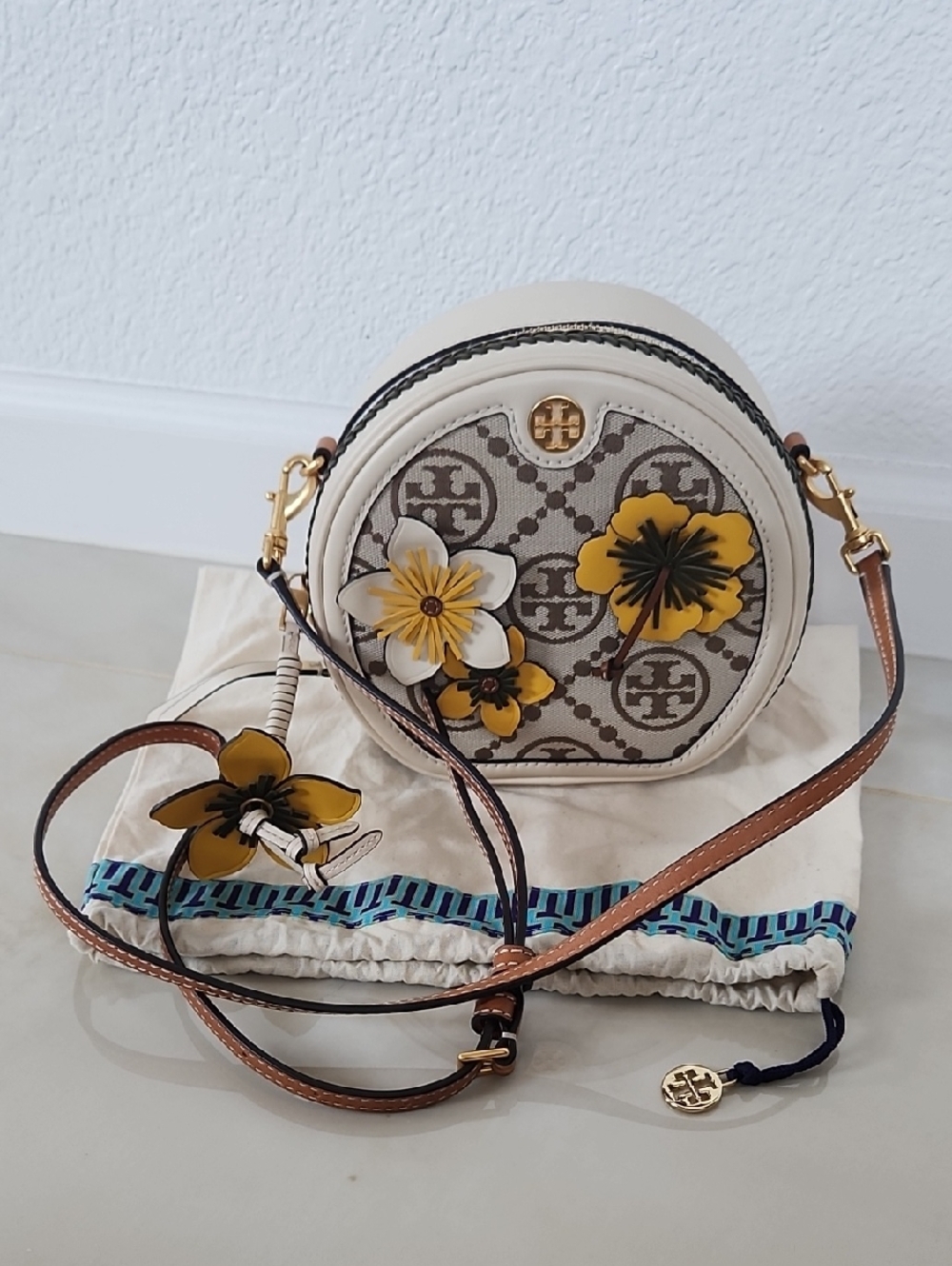 Tory Burch T Monogram Floral Moon Crossbody Bag